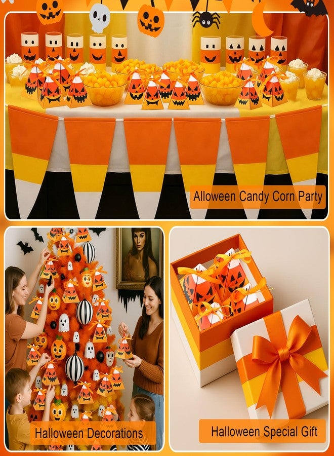 Feifeiya 24 Pcs Halloween Treat Boxes Candy Box Pumpkin Gift Boxes Cookies Candy Corn Triangle Sweet Gift Container with Ribbon Trick or Treat Goodie Decor for Halloween Party Supplies - Image 5